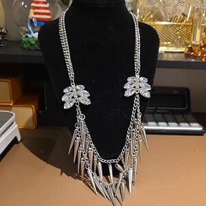 paparazzi Silver Crystal Leaf and Spike Statement Necklace